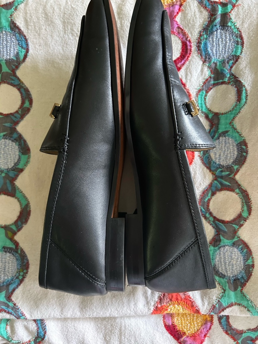 Sam Edelman Black Leather Loafers with Gold Hardware - Picture 2 of 4
